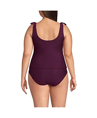 Lands' End Plus Tie Shoulder Ribbed Flutter Tankini Top