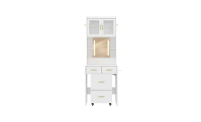 Small Vanity Desk with Mirror and Led Lights – Compact Makeup Table with Charging Station and Storage Shelves for Small Spaces