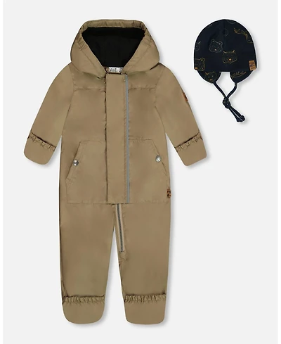 Deux par Deux Baby Boys or Baby Girls, Baby Mid-Season One-Piece Outerwear Taupe With Printed Hat - Infant