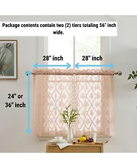 Hlc.me Isabella Floral Rod Pocket Lace Semi Sheer Voile Short Cafe Tiers for Small Windows - 28 x 36 Inch Length (Blush Pink Tiers, Set of 2)