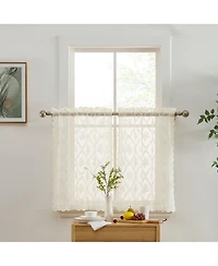 Hlc.me Isabella Floral Rod Pocket Lace Semi Sheer Voile Short Cafe Tiers for Small Windows - 28 x Inch Length ( Tiers