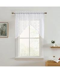 Hlc.me Isabella Floral Rod Pocket Lace Short Cafe Swags for Small Windows - 28 x 36 Inch Length (White Swags, Set of 2)