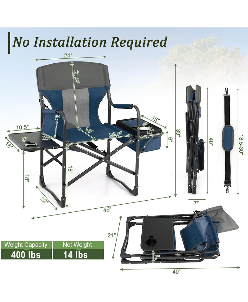 Folding Camping Directors Chair with Cooler Bag and Side Table