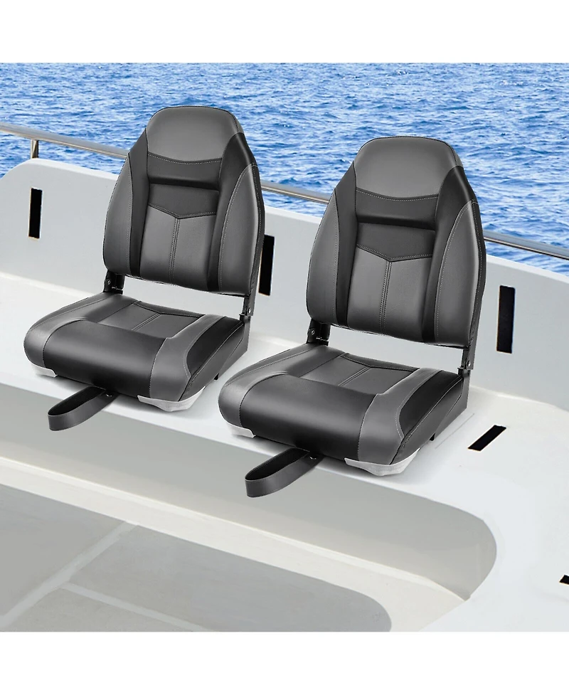High Back Folding Boat Seats with Black Grey Sponge Cushion and Flexible Hinges