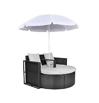 Patio Bed Outdoor Lounger Wicker Daybed with Parasol Poly Rattan