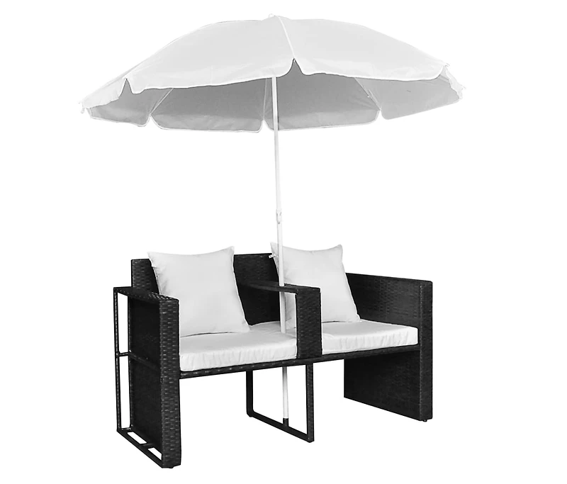 Patio Bed Outdoor Lounger Wicker Daybed with Parasol Poly Rattan