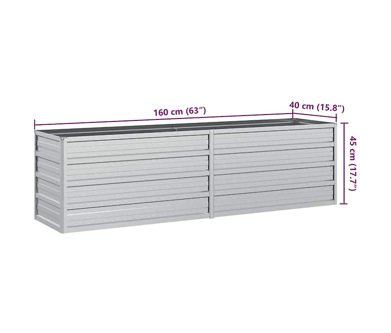 Garden Raised Bed 63"x15.7"x17.7" Galvanized Steel Silver