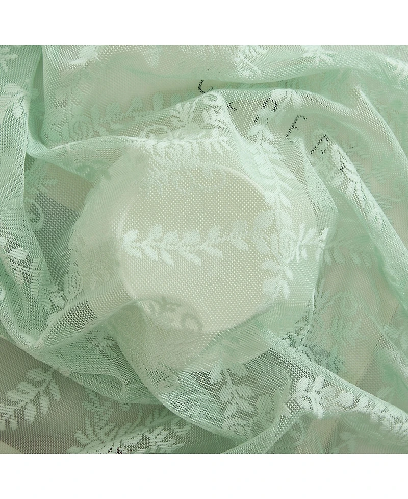 Hlc.me Isabella Floral Rod Pocket Lace Semi Sheer Voile Short Cafe Tiers for Small Windows - 28 x Inch Length (Seafoam Green Tiers