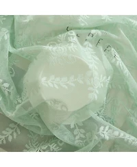 Hlc.me Isabella Floral Rod Pocket Lace Semi Sheer Voile Short Cafe Tiers for Small Windows - 28 x Inch Length (Seafoam Green Tiers