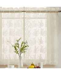 Hlc.Me Jolene Floral Rod Pocket Lace Semi Sheer Voile Short Cafe Tiers For Kitchen Bathroom Or Small Windows Set Of 2
