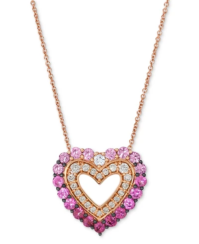 Le Vian Pink Sapphire Ombre (7/8 ct. t.w.), White Sapphire (1/20 ct. t.w.) & Nude Diamond (1/5 ct. t.w.) Heart 20" Pendant Necklace in 14k Rose Gold