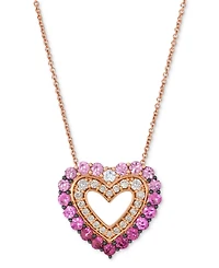 Le Vian Pink Sapphire Ombre (7/8 ct. t.w.), White Sapphire (1/20 ct. t.w.) & Nude Diamond (1/5 ct. t.w.) Heart 20" Pendant Necklace in 14k Rose Gold