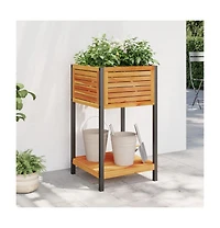 Garden Planter with Shelf 17.7"x17.7"x31.5" Solid Wood Acacia and Steel