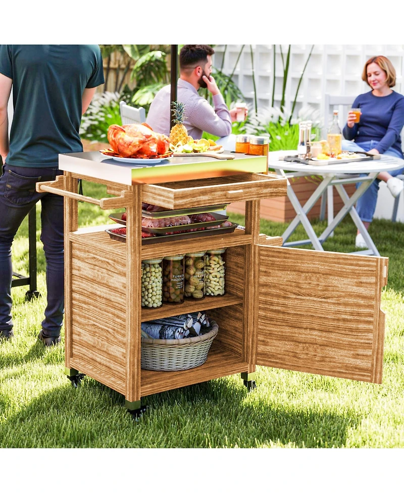 Outsunny Grill Cart, Stainless Steel Top Kitchen Island with Drawer,