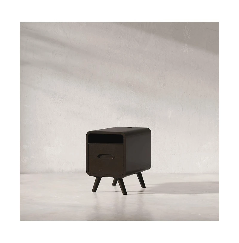 Marlowe Mid-Century Modern Usb Charging Curved Chairside End Table