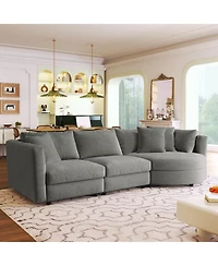 Three Indoor Cushioned Combination Sofas with Pillows and Curved Seat, for Living Room, Study Apartment