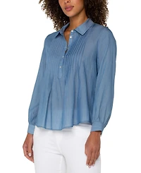 Liverpool Los Angeles Women's Long Sleeve Pintuck Woven Top