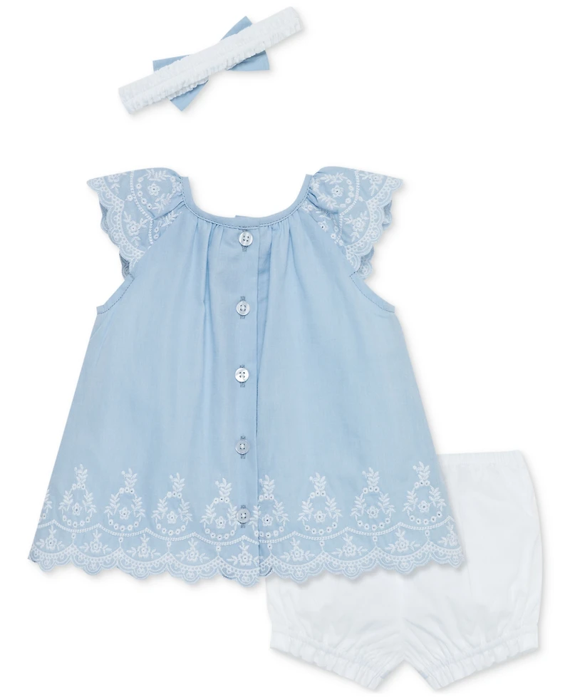Little Me Baby Girls 3-Pc. Cotton Eyelet Tunic, Shorts & Headband Set