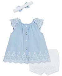 Little Me Baby Girls 3-Pc. Cotton Eyelet Tunic, Shorts & Headband Set