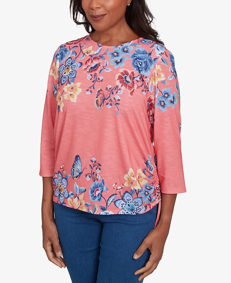 Alfred Dunner Women's Free Spirit Showstopping Crew Neck Floral Knit Top