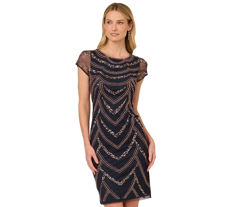 Adrianna Papell Women's Beaded Cap-Sleeve Sheath Dress