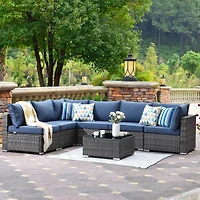 Xizzi 7-Piece Patio Furniture Outdoor Sofa Sets with New Wicker,Cushions and Coffee Table Suitable For patio, garden, backyard, yard balcony,Navy