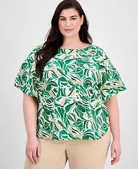 Anne Klein Plus Printed Flutter-Sleeve Blouse