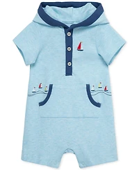 Little Me Baby Boys Breezy Cotton Hooded Romper