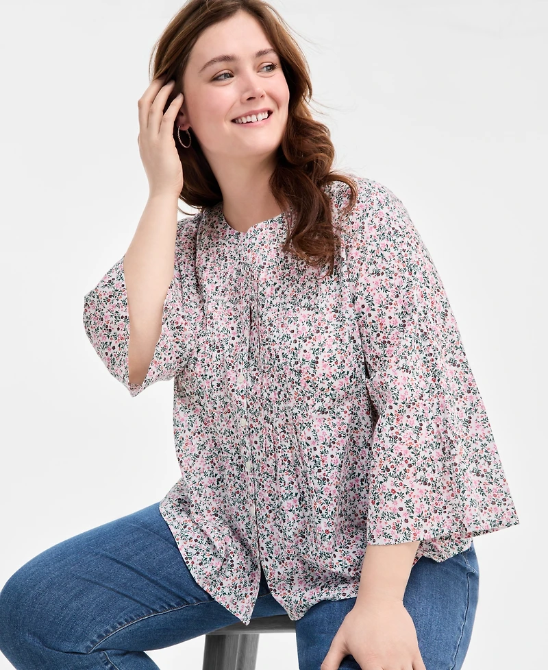 Style & Co Plus Printed Pintuck Top