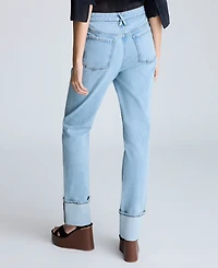Kenneth Cole Women's High-Rise Wide-Cuff Straight-Leg Jeans