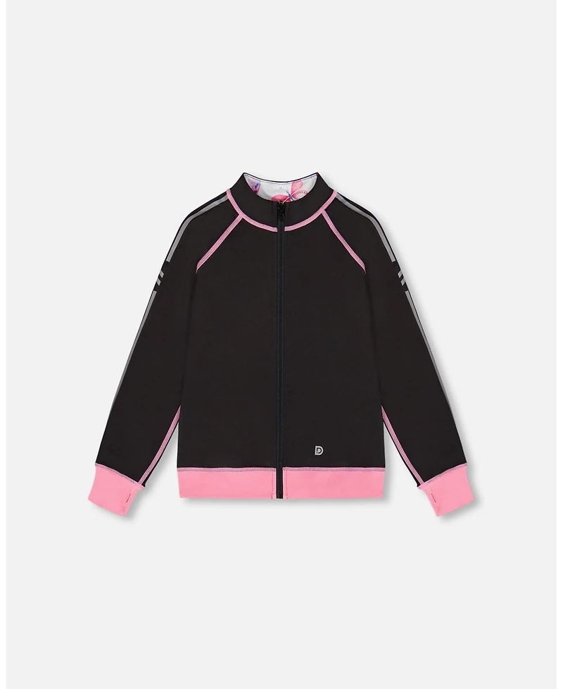 Deux par Girl Printed Reversible Full Zip Athletic Cardigan Pink, Blue And Butterflies - Toddler|Child