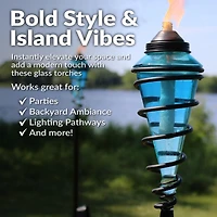 Outdoor Adjustable Height Glass and Metal Swirl Patio and Lawn Torch Set
