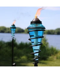 Outdoor Adjustable Height Glass and Metal Swirl Patio and Lawn Torch Set