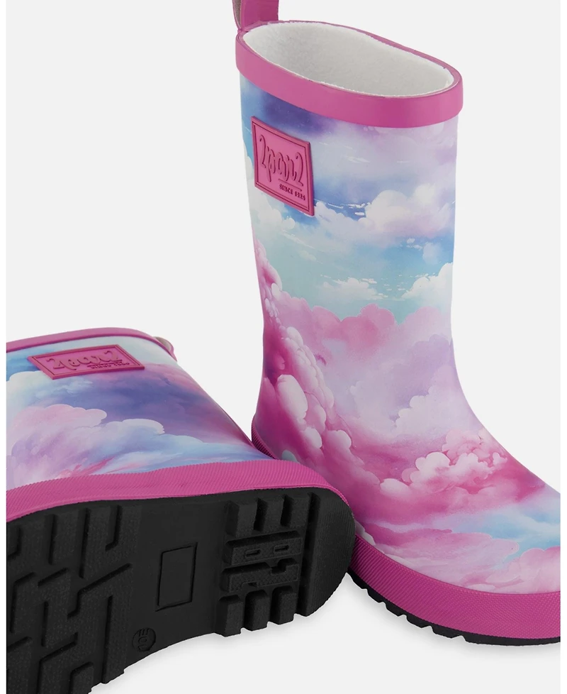 Deux par Deux Little Girls Printed Rain Boots Multicolored And Vibrant Pink Background - Toddler|Child
