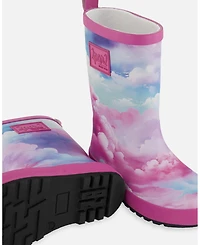 Deux par Deux Little Girls Printed Rain Boots Multicolored And Vibrant Pink Background - Toddler|Child
