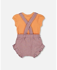 Deux par Baby Girls Printed Cotton Onesie And Shortall Set Orange Purple