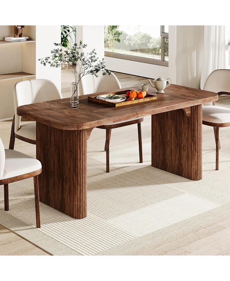Tribesigns Farmhouse Dining Table for 4-6 People, 62-Inch Modern Kitchen with Double Robust Pedestal, Wooden Dinner Table(Only Table)