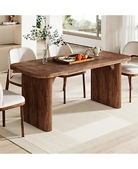 Tribesigns Farmhouse Dining Table for 4-6 People, 62-Inch Modern Kitchen with Double Robust Pedestal, Wooden Dinner Table(Only Table)