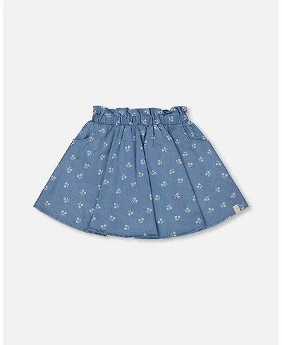 Deux par Big Girls Printed Chambray Skort Blue And White Cherries