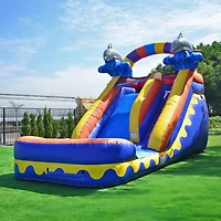 JumpOrange Commercial Grade Inflatable 14' Dolphin Splash Xtreme Party Water Slide, 100% Pvc Vinyl With Air Blower