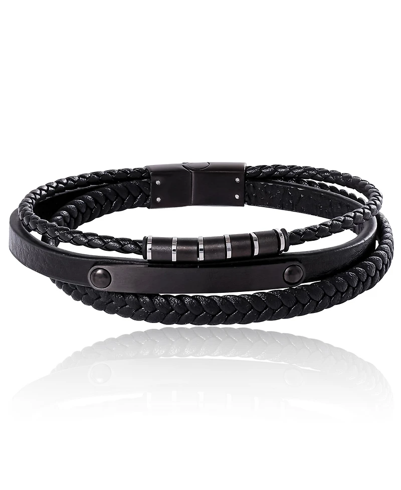 Lucky Brand Stainless Steel (316L) Triple-Row Black Cord Bracelet - 8.5"