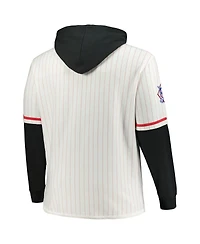 '47 Brand Men's White/Black Cincinnati Reds Big Tall Pinstripe Double Header Collection Pullover Hoodie