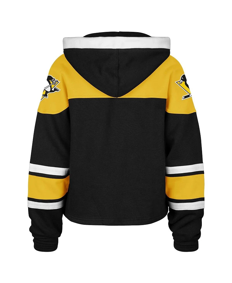 '47 Brand Women's Black Pittsburgh Penguins Cropped Superior Lacer Pullover Hoodie