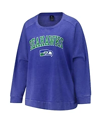 Profile Women's Royal Seattle Seahawks Acid Wash Raglan Pullover Sweatshirt