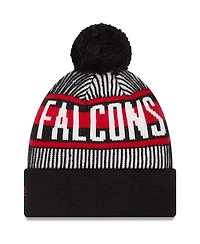 New Era Men's Black Atlanta Falcons Striped Cuffed with Pom Knit Hat