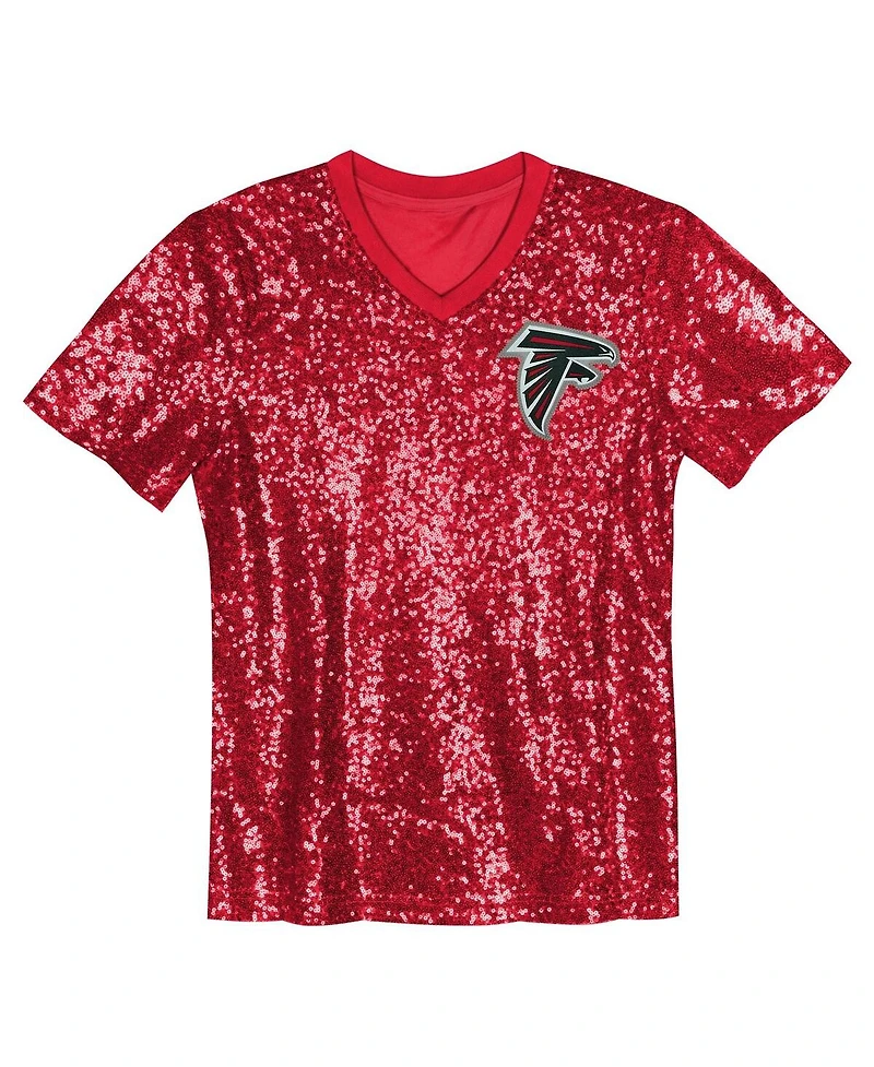 Outerstuff Big Girls Bijan Robinson Red Atlanta Falcons Sequin V-Neck Fashion Jersey