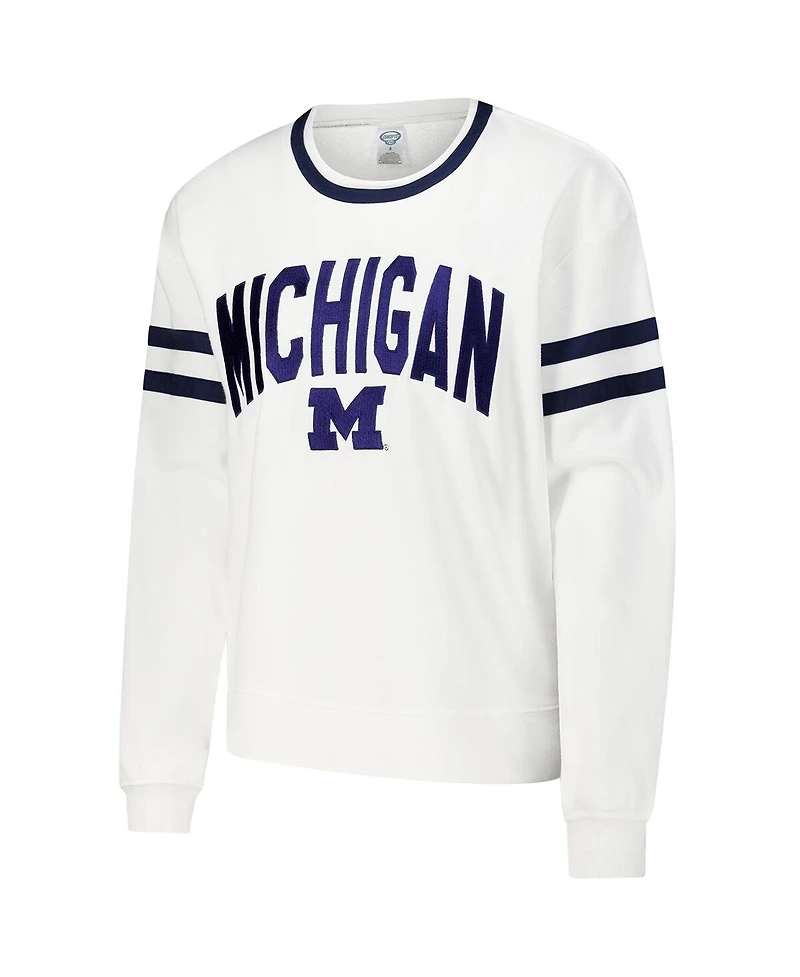 Concepts Sport Women's White Michigan Wolverines Borough French Terry Arch Over Long Sleeve T-Shirt