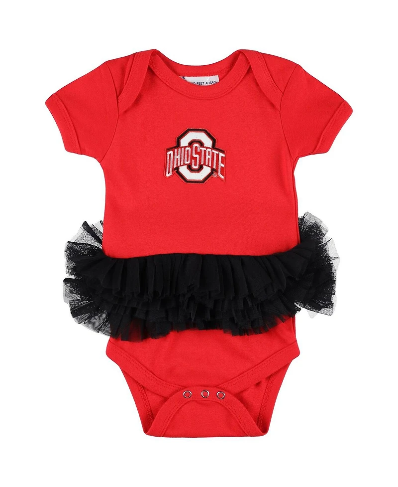 Two Feet Ahead Baby Boys and Girls Newborn Scarlet Ohio State Buckeyes Tutu Bodysuit