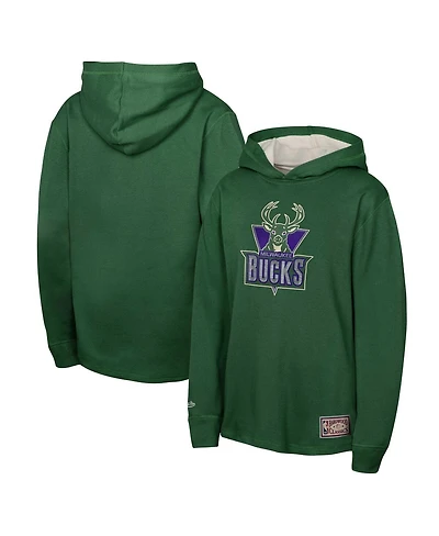 Mitchell & Ness Big Boys and Girls Green Milwaukee Bucks Hardwood Classics Lightweight Thermal Long Sleeve Hoodie T-Shirt