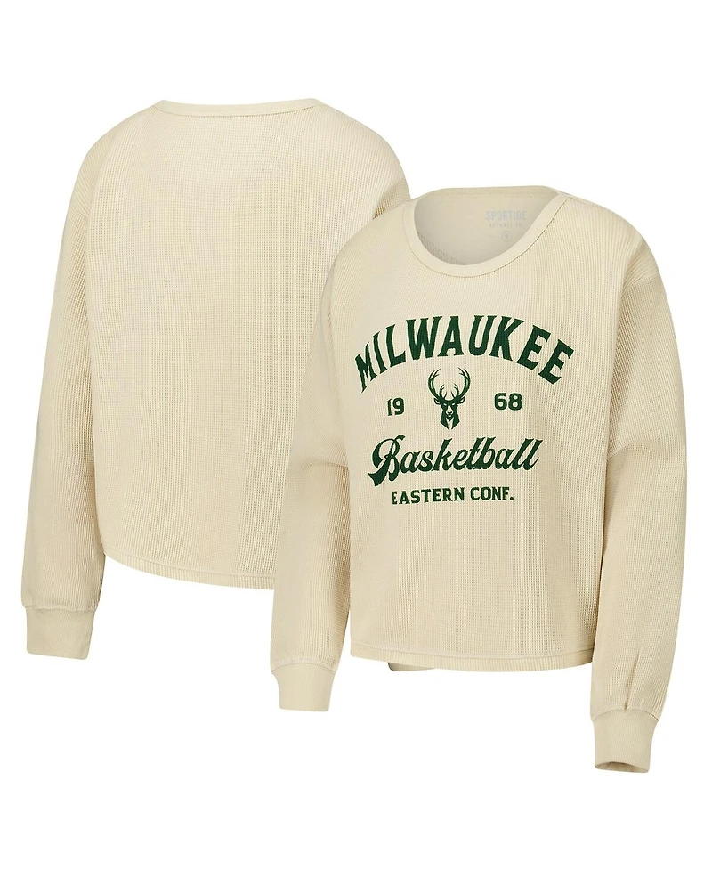 Sportiqe Men's and Women's Cream Milwaukee Bucks High Country Collection Cullen Waffle Knit Long Sleeve T-Shirt
